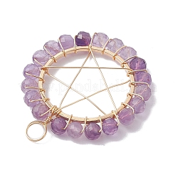 Ограненные круглые подвески из медной проволоки со смешанными драгоценными камнями PALLOY-JF02550