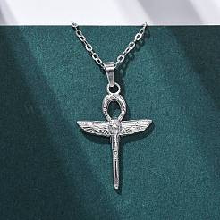 Крест анкх с крыльями кулон ожерелье из нержавеющей стали 304 NJEW-H059-08P