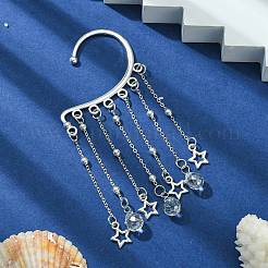 Серьги с кисточками из латуни со звездами и стеклянными каплями EJEW-JE05517