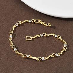 Браслеты-цепочки с закрученными звеньями из латуни с микропаве из прозрачных кубических цирконий для женщин&nbsp;BJEW-G764-06G