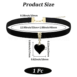 Сплав эмаль сердце кулон черный бархат колье колье для женщин&nbsp;NJEW-WH20014-01B