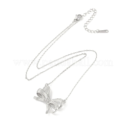 304 нержавеющая сталь кристалл горный хрусталь кабель цепь бант подвеска ожерелье для женщин&nbsp;NJEW-C055-08P