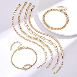 6шт 6 стиля латунные браслеты-цепочки для женщин&nbsp;BJEW-PH0004-50