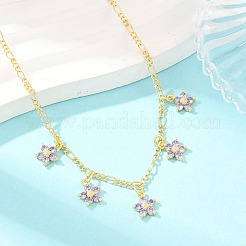 Женские колье-нагрудники с подвеской в виде цветка сиреневого цвета&nbsp;NJEW-F364-01G