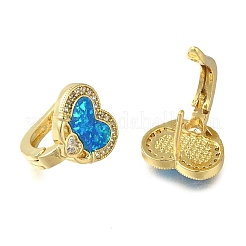 Серьги-кольца из латуни с микропаве и фианитами в форме сердца&nbsp;EJEW-P277-07B-G