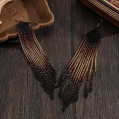 Серьги-подвески ручной работы в богемном стиле из стеклянного бисера с кисточками.&nbsp;WR6047