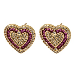 Серьги-гвоздики в форме сердца из латуни с микропаве из циркония&nbsp;EJEW-H166-01G-04