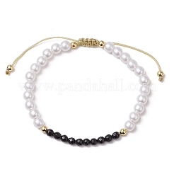 Браслеты из плетеных бусин из натурального черного оникса BJEW-JB11668-02