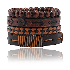 4шт 4 стиля плетеные браслеты из искусственной кожи pu наборы&nbsp;BJEW-CL0001-13C