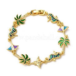 Браслеты из латуни с кубическим цирконием и эмалевыми звеньями на морскую тематику для женщин&nbsp;BJEW-F514-01B-G