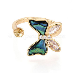 Кольца-манжеты с микропаве из прозрачных кубических цирконий и раковин морских ушек в форме бабочки из латуни KK-T079-41G