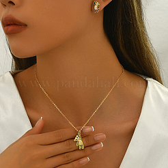 Латунные серьги-гвоздики с кубическим цирконием и подвески-колье для женщин золотистые GL8685-1