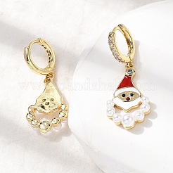 Серьги-кольца Санта-Клауса из латуни с микропаве из кубических цирконий EJEW-L306-03G