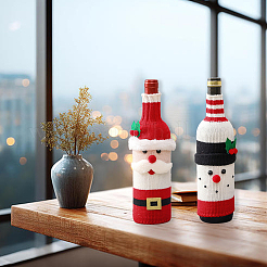 2 шт. 2 стиля рождественский чехол для бутылки вина из акрилового волокна&nbsp;AJEW-CN0005-56