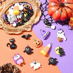 24шт 12 стиля Хэллоуин непрозрачные подвески из смолы&nbsp;RESI-YW0004-84