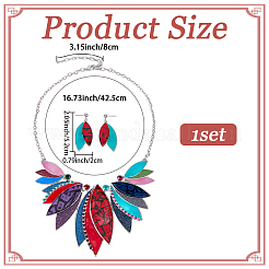 Ожерелье из сплава листьев с подвеской из искусственной кожи и серьга-гвоздик&nbsp;SJEW-CL0001-02