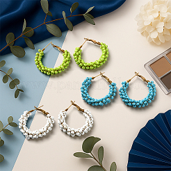 3 пара серег-колец из двухцветного сплава стеклянных бусин&nbsp;EJEW-GO0007-005B