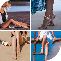 Браслеты на ногу с подвесками из белого цветка из сплава и пластика для женщин&nbsp;AJEW-WH20080-95A