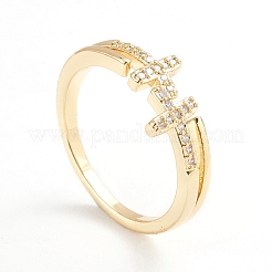 Регулируемые латунные кольца микро манжеты из прозрачного циркония RJEW-F101-18G