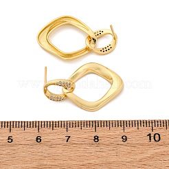 Серьги-гвоздики с ромбами из латуни с микропаве из прозрачных кубических цирконий&nbsp;EJEW-R025-12G