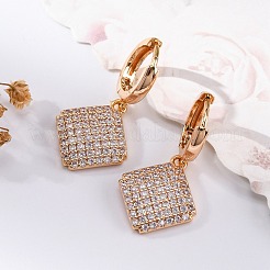 Латунные серьги-кольца из прозрачного кубического циркония&nbsp;EJEW-K300-34G