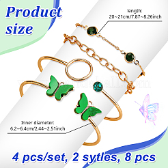 Комплект из 4 браслета-манжеты из сплава светлого золота с бабочкой 2 цветов и 4 браслетов-цепочек 2 цветов&nbsp;BJEW-HY0001-35B