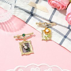 2 шт. 2 стиля квадрат и прямоугольник с цветком брошь из искусственного жемчуга ABS сплава&nbsp;JEWB-CJ0001-92