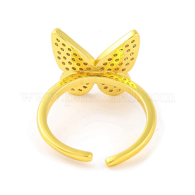 Открытые манжеты из латуни с бабочкой и микро-паве с прозрачным фианитом для женщин RJEW-U003-09G-1