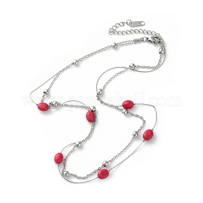 Двухслойные ожерелья из нержавеющей стали 304 и окрашенного натурального малайзийского нефрита для женщин NJEW-A045-19P-1