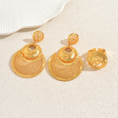 Комплекты из полых круглых серег-гвоздиков и колец-манжет из сплава для женщин FF3936-1