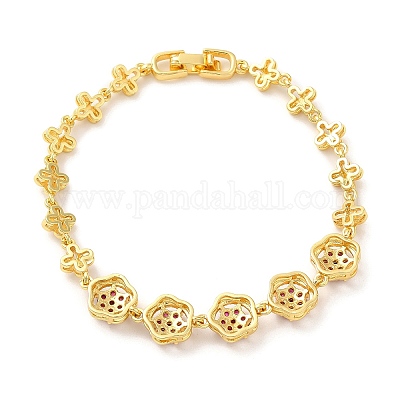 Браслет со средними фиолетовыми красными циркониями и цветком BJEW-M296-03G-1