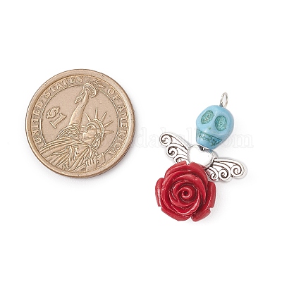 Подвески в виде черепа из синтетической бирюзы и розы из смолы PALLOY-TA00295-1