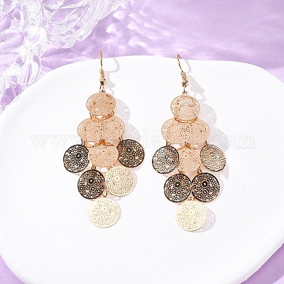 Плоские круглые серьги-подвески из нержавеющей стали 430 EJEW-A137-12KCG-1