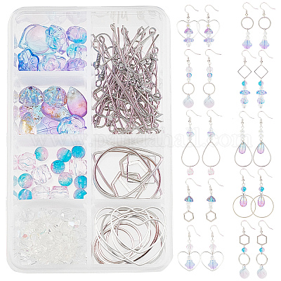 Наборы для самостоятельного изготовления стеклянных сережек в фиолетовом стиле DIY-SC0014-36P-1