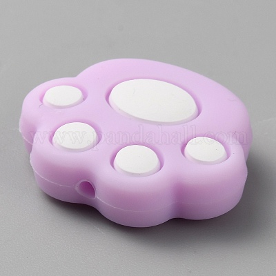 Экологически чистые силиконовые фокусные бусины с принтом кошачьей лапы SIL-WH0012-040J-1