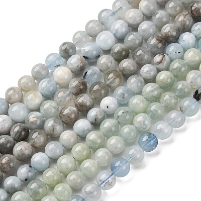 Природные Аквамарин бисер нитей G-P342-11-8mm-AB-02-1