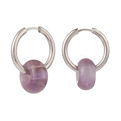 Серьги-кольца с бусинами натурального содалита EJEW-JE05092-1