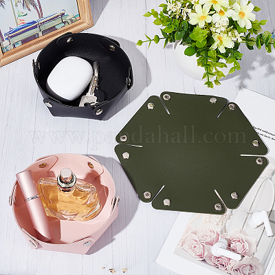 3 шт. двухцветный лоток для хранения из искусственной кожи с кнопкой AJEW-WR0001-80-1