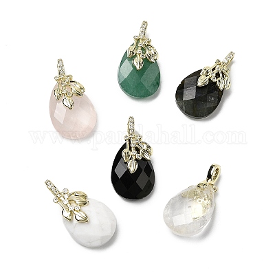 Подвески в форме капли из натуральных смешанных драгоценных камней KK-D021-03G-1