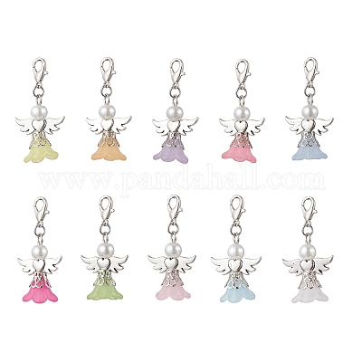 10 шт. подвеска в виде ангела из акрила и стеклянного жемчуга HJEW-JM03562-1