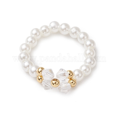 АБС-пластиковые эластичные кольца с имитацией жемчуга для женщин RJEW-JR00898-1