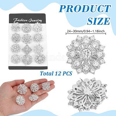 12 шт. броши из сплава цветов со стразами для одежды JEWB-WH0020-073S-1