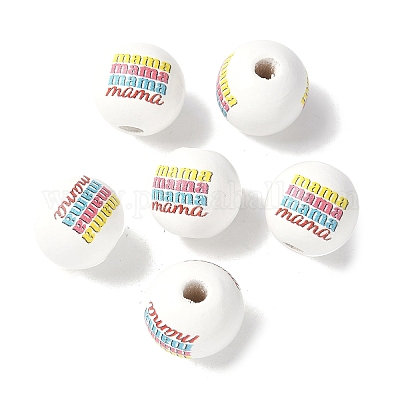 Тема дня матери печатные деревянные европейские бусины WOOD-F016-07-1