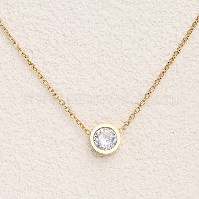 Плоские круглые браслеты из нержавеющей стали 304 с прозрачными кубическими цирконами FS-WG45711-01-1