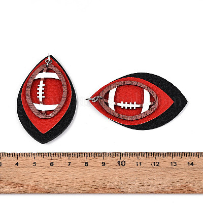 Овальные с узором регби кожаные подвески FIND-N007-05-1