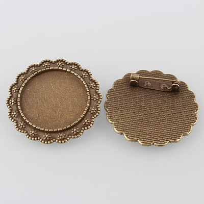 Старинные цветка сплава сеттинги брошь кабошон ободок X-PALLOY-O038-29AB-NF-1