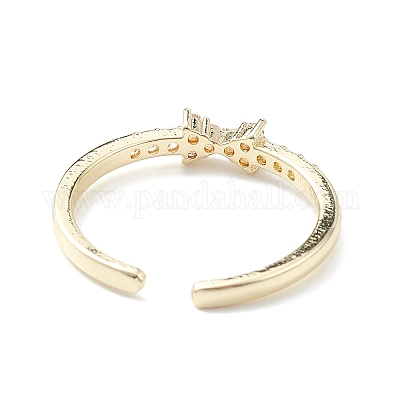 Открытое кольцо-манжета с прозрачным кубическим цирконием и бантом RJEW-C056-06G-1