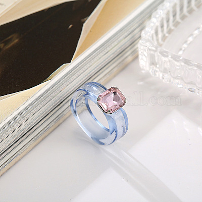 Прямоугольные кольца из смолы со стеклом для женщин FS-WG96B1D-07-1