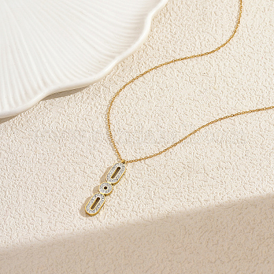 Женские ожерелья с геометрическим овалом из нержавеющей стали с микропаве из прозрачных кубических цирконий JD6155-1