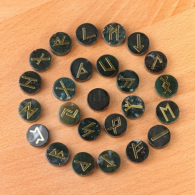 Опрокинутый натуральный индийский агат с вырезанными руническими словами PW-WG60219-04-1